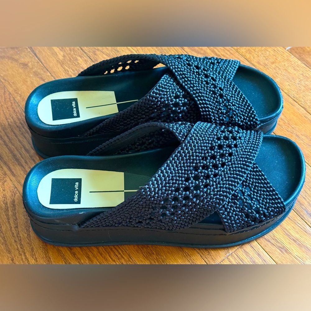 Dolce Vita Black Women's Chunky Platform wedge Slides Sandals sz 12 - Picture 3 of 10